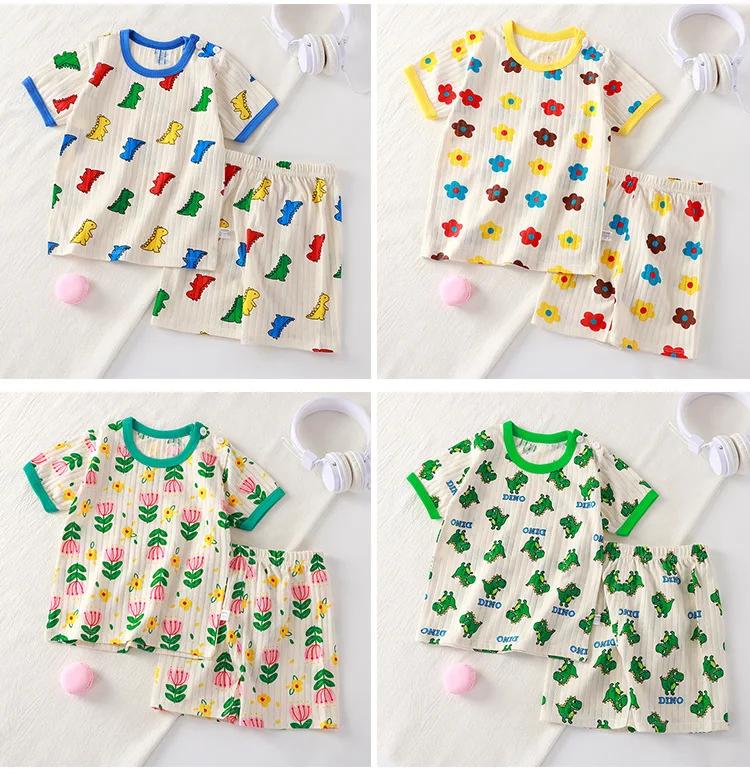 T-shirt à manches courtes imprimé dessin animé mignon pour enfants, pyjamas pour tout-petits, ensemb