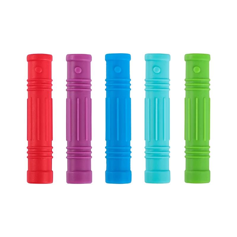 Anneau de dentition amusant en Silicone pour bébé, 5 pièces, capuchon de crayon, jouet sensoriel pou