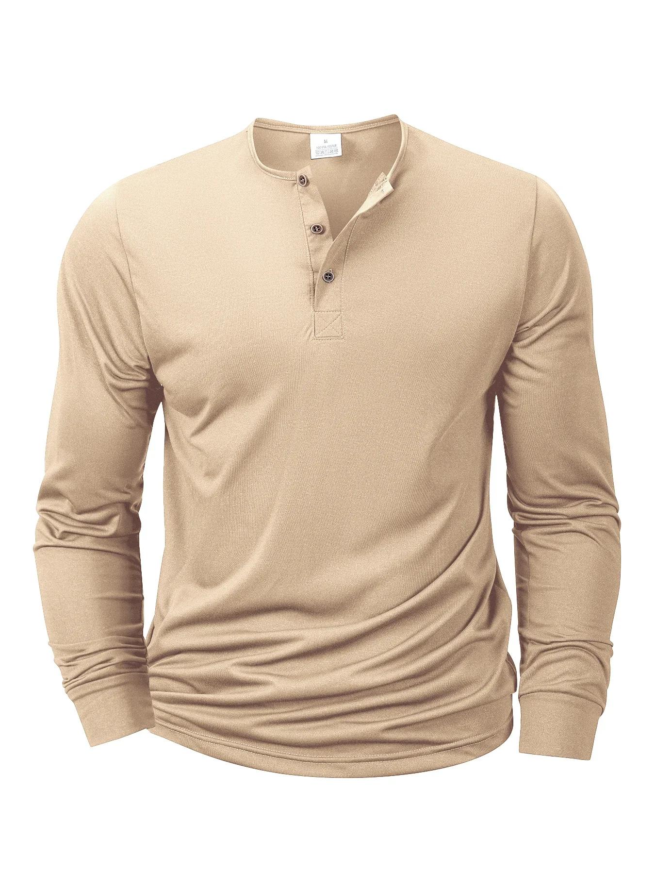 Nouveaux hommes Henley T-shirts à manches longues basique décontracté col de bande T-shirts conforta