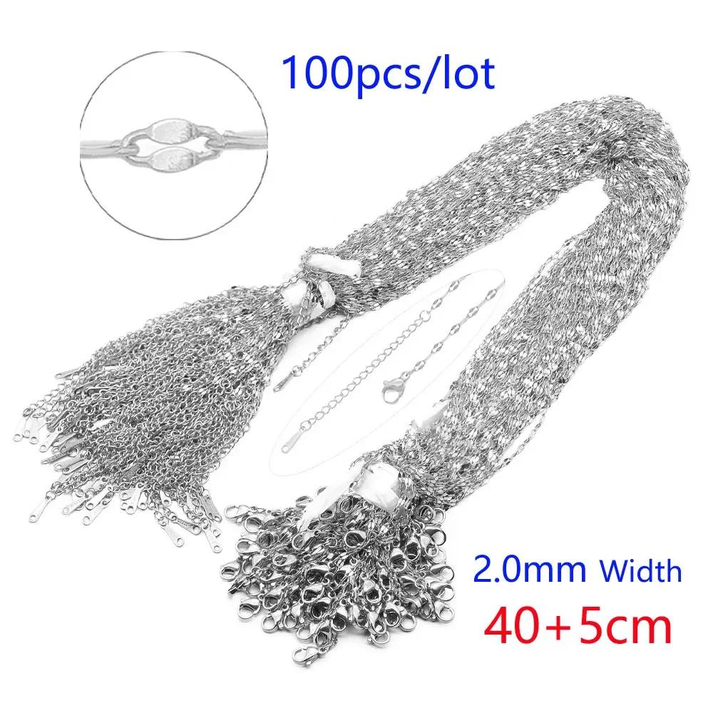 100 pcs/Lot en vrac en gros 304 en acier inoxydable couleur argent 45-50 cm lien de câble Rolo chaîn