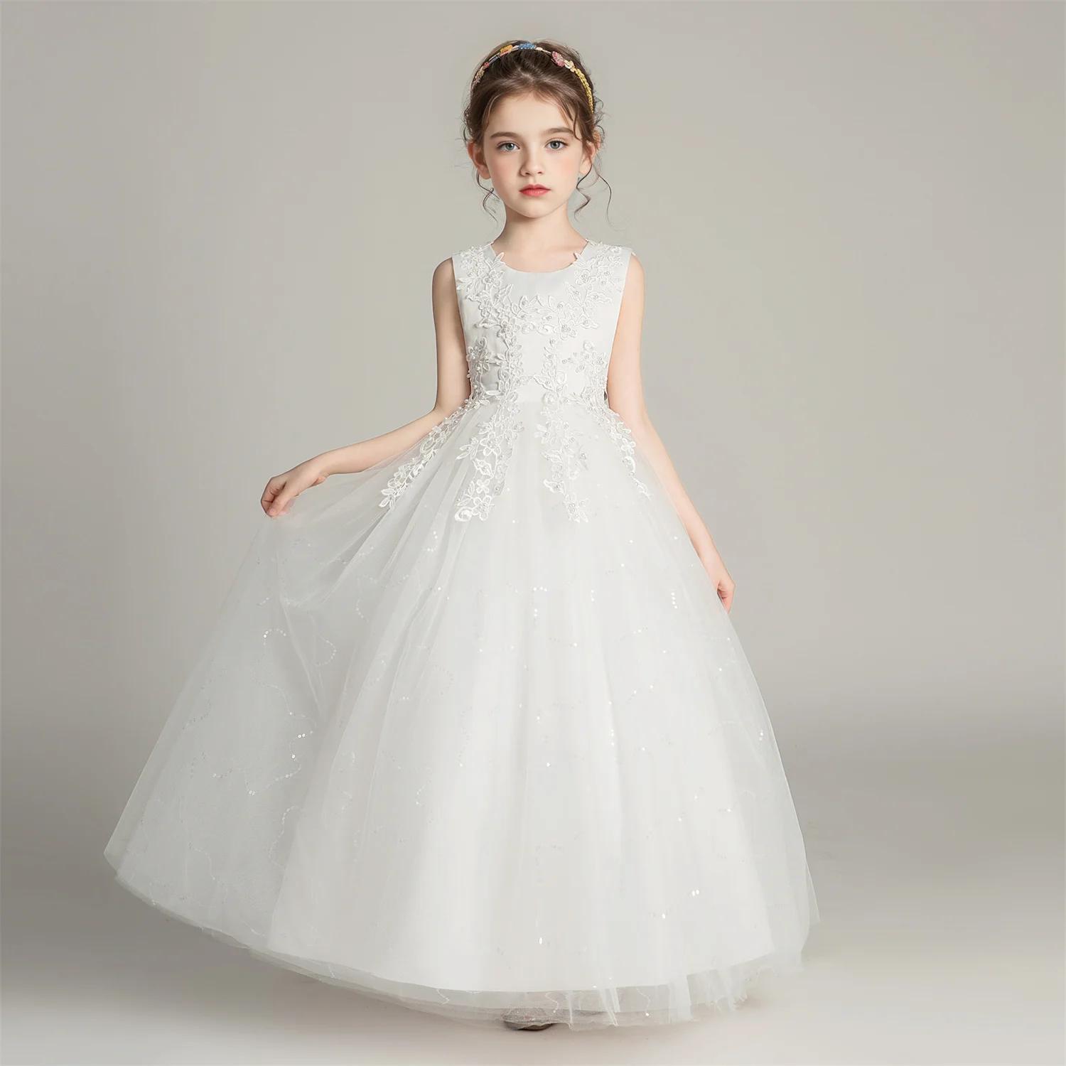 Robe princesse en dentelle pour fille - Tenue formelle soirée et mariage - Robe fleurie enfant BX683
