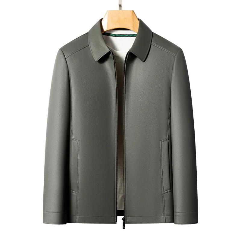 Veste en cuir de chèvre pour hommes, manteau à revers, haut de gamme, décontracté, grande taille, mo
