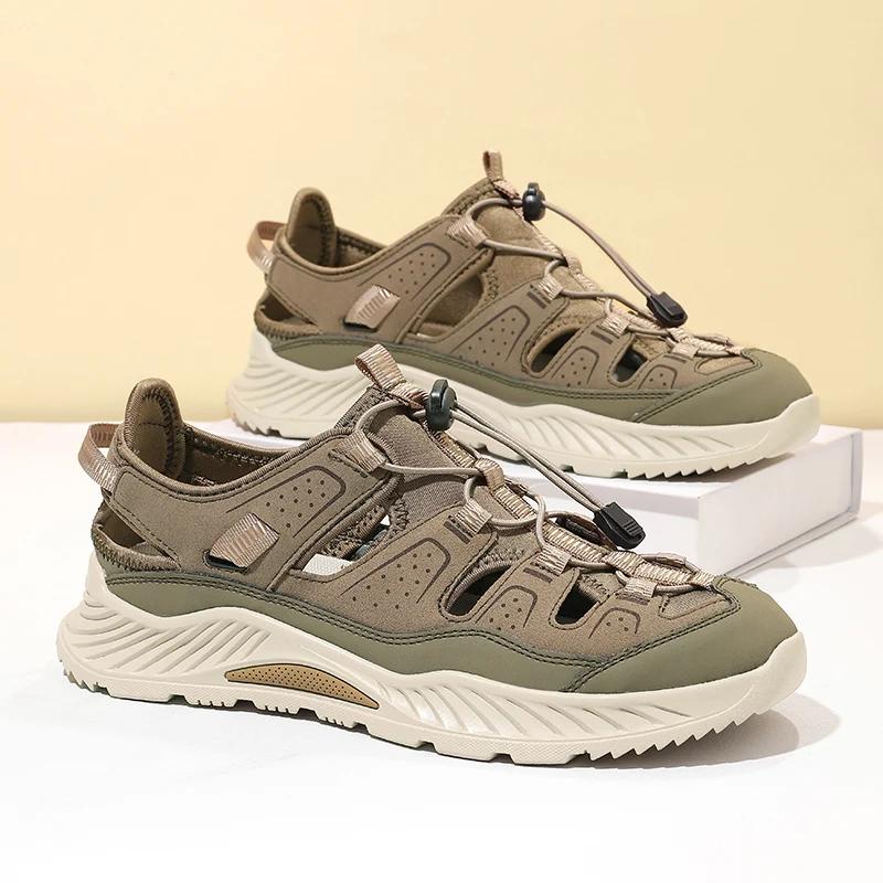 Sandales de plage en cuir pour hommes, chaussures aquatiques à séchage rapide, antidérapantes, pour 