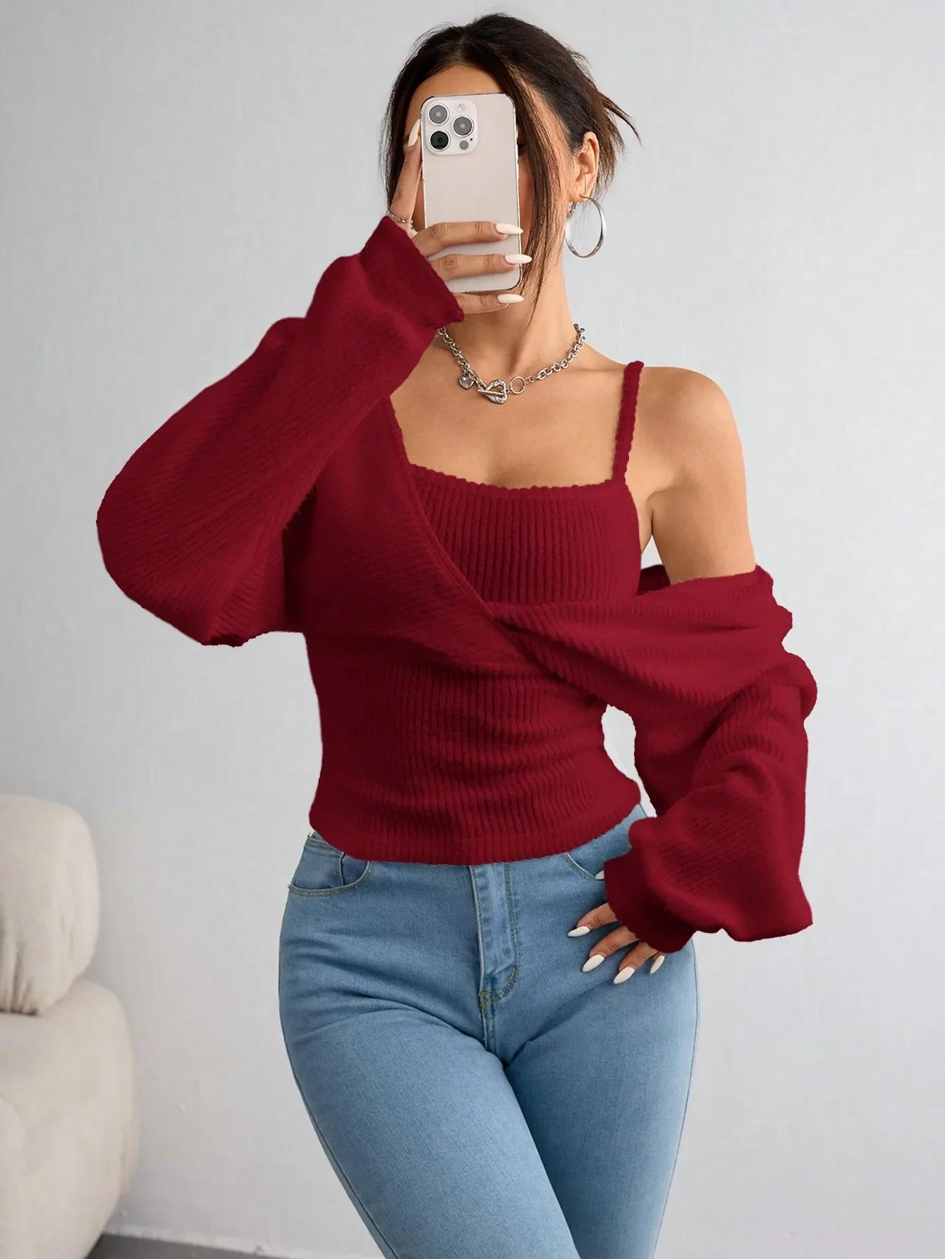 T-shirt à capuche à manches longues pour femmes, décontracté, couleur unie, tricoté, coupe régulière