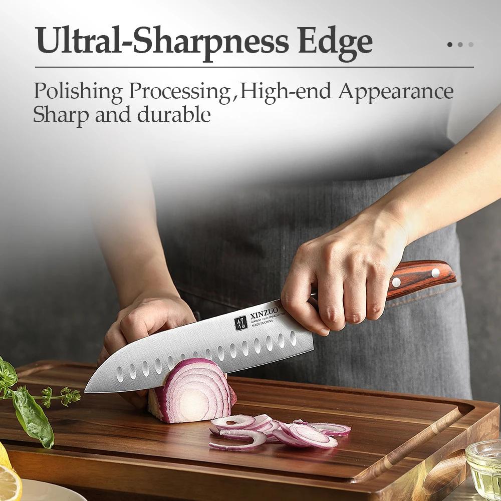 XINZUO couteau Santoku en acier inoxydable de haute qualité, 7.2 pouces, Din 1.4116, couteaux de cui