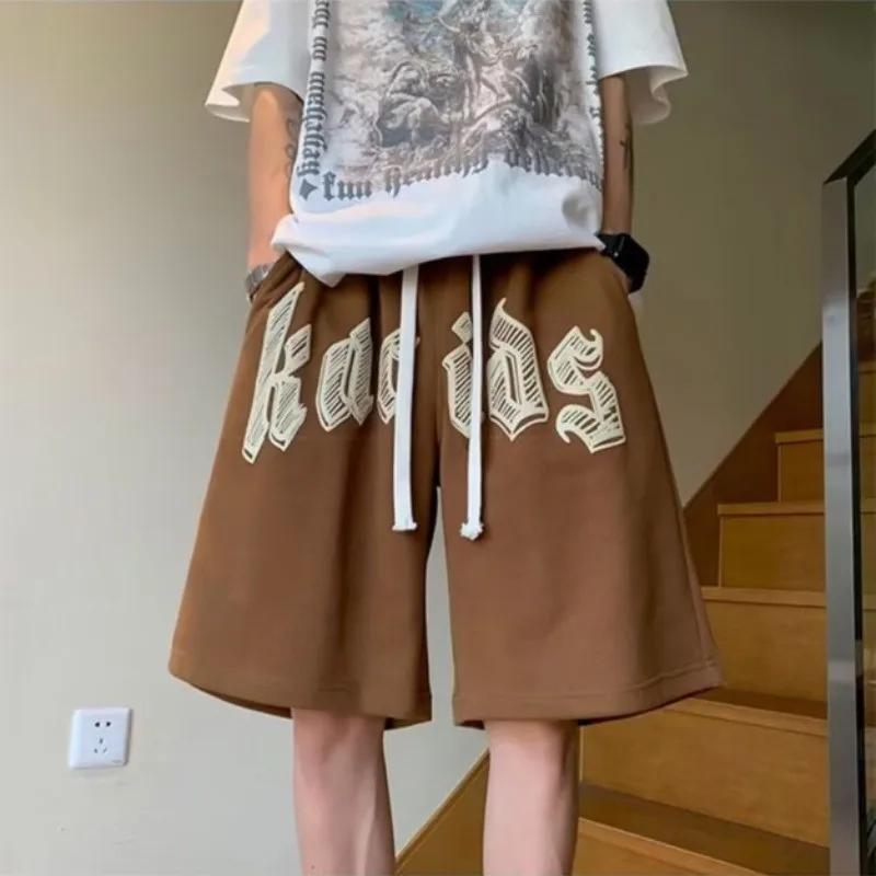 Short surdimensionné pour hommes, Vintage américain, lettres déformées imprimées, marque de mode, pa