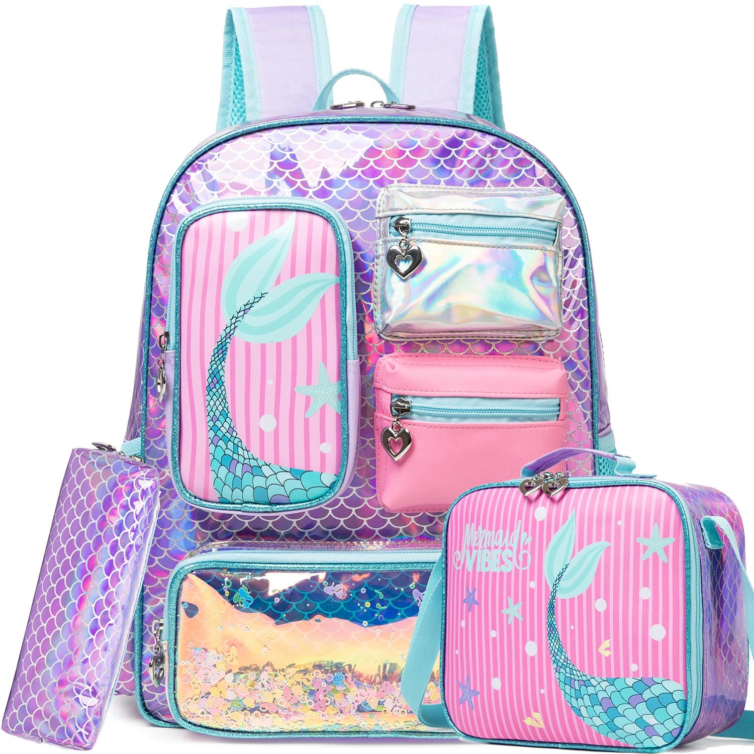 Meetbelify-Sac à dos sirène pour filles, cartable pour filles, sac à lunch et sac à main pour élèves