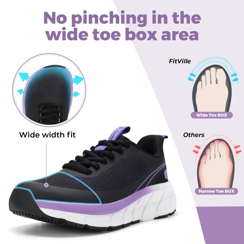 Chaussures de marche pour femmes Fitville, baskets à bout large, antidérapantes, pour le sport, le t