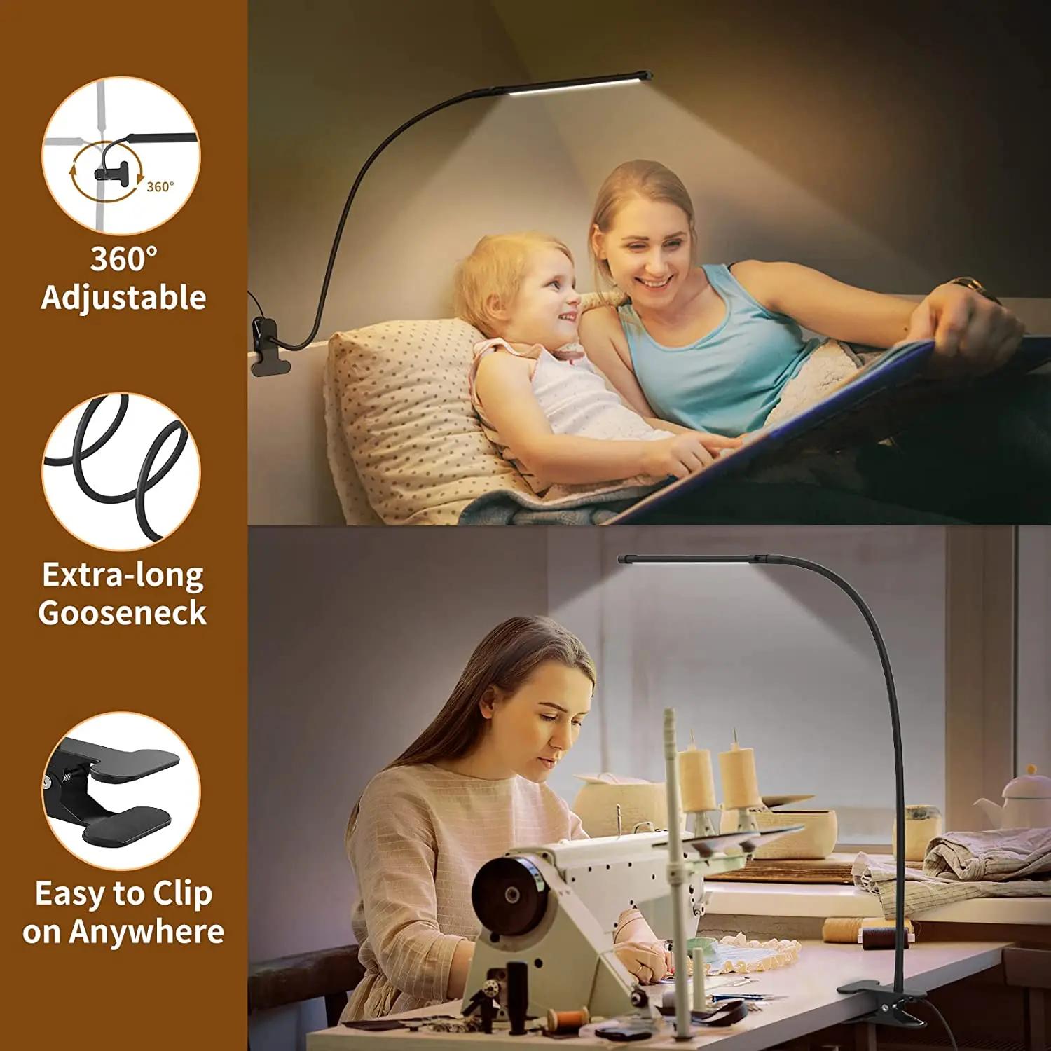 Lampe de bureau LED 10W avec pince, intensité variable, 10 niveaux de luminosité, 3 Modes d'éclairag