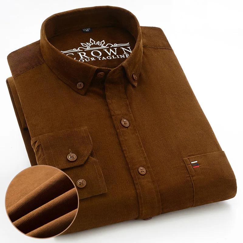 Chemise en velours côtelé pour hommes, grande taille 6XL 7XL, manches longues, basique, décontractée