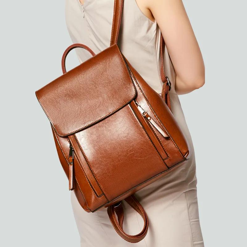 Femmes sac à dos bandoulière sac à bandoulière en cuir véritable filles école femme peau naturelle l