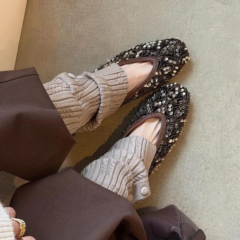 MORAZORA 2026 Nouvelles Chaussures Plates pour Femmes en Daim de Vache, Style Rétro Fait Main, Chaus