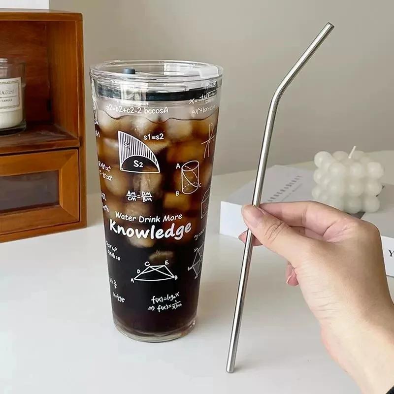 Tasse d'eau en verre de 1000ML, grande capacité, résistante à la température, pour filles, avec couv