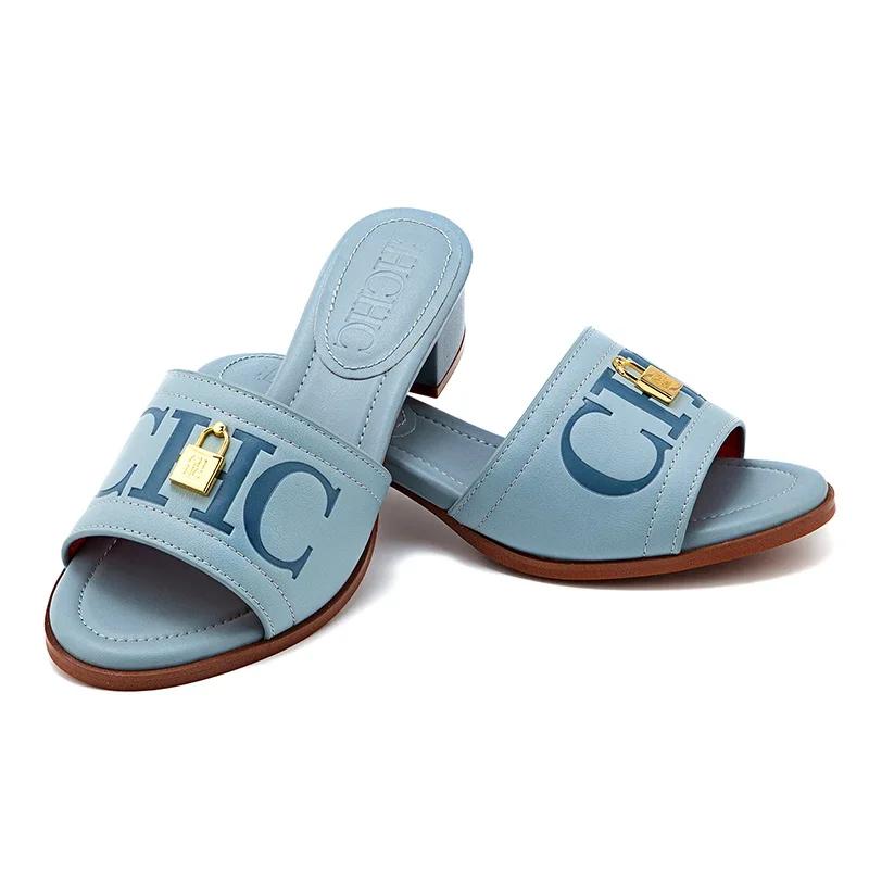 CH mode monogramme imprimé Design élégant femmes pantoufles à talons bas couleur unie haute qualité 