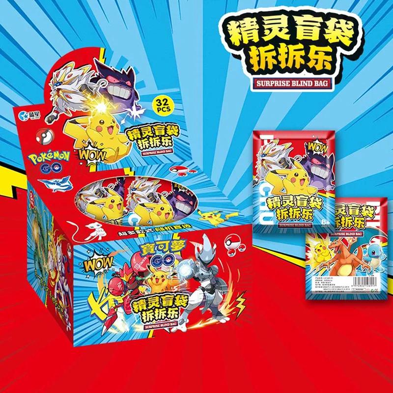PKM Anime – ensemble de 32 figurines Pokémon, boîte de sacs surprises, pendentif en acrylique, porte
