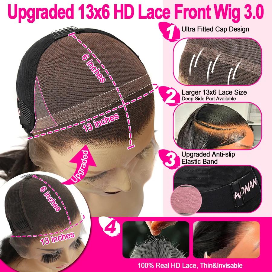 Wow Angel-Perruque Lace Front Wig Naturelle Lisse pour Femme, Cheveux Humains, Peaux Fondues, Pré-Pl