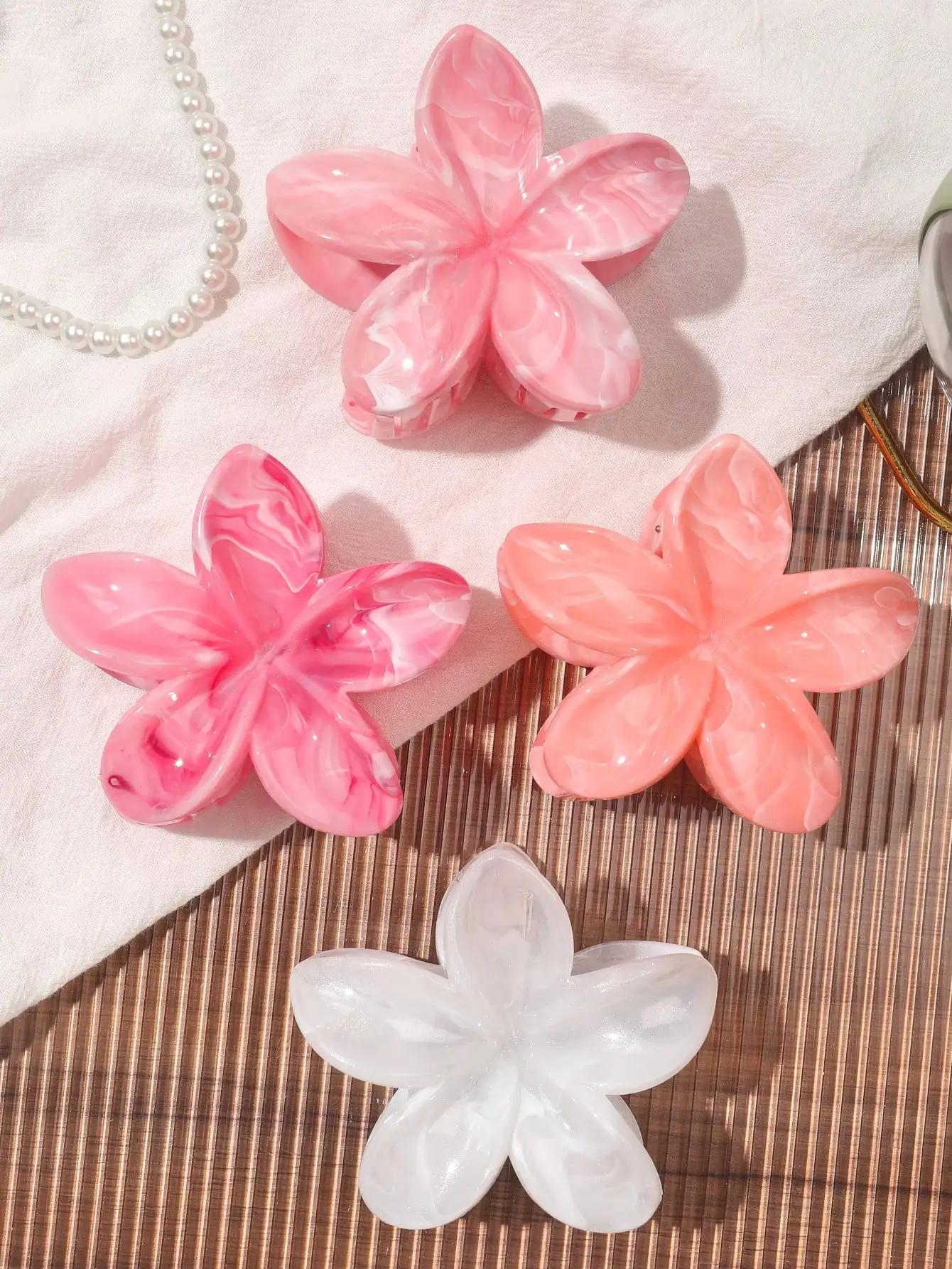 Pinces à cheveux Style forêt bohème pour femmes, 4 pièces, motif marbre Rose, pince requin à la mode