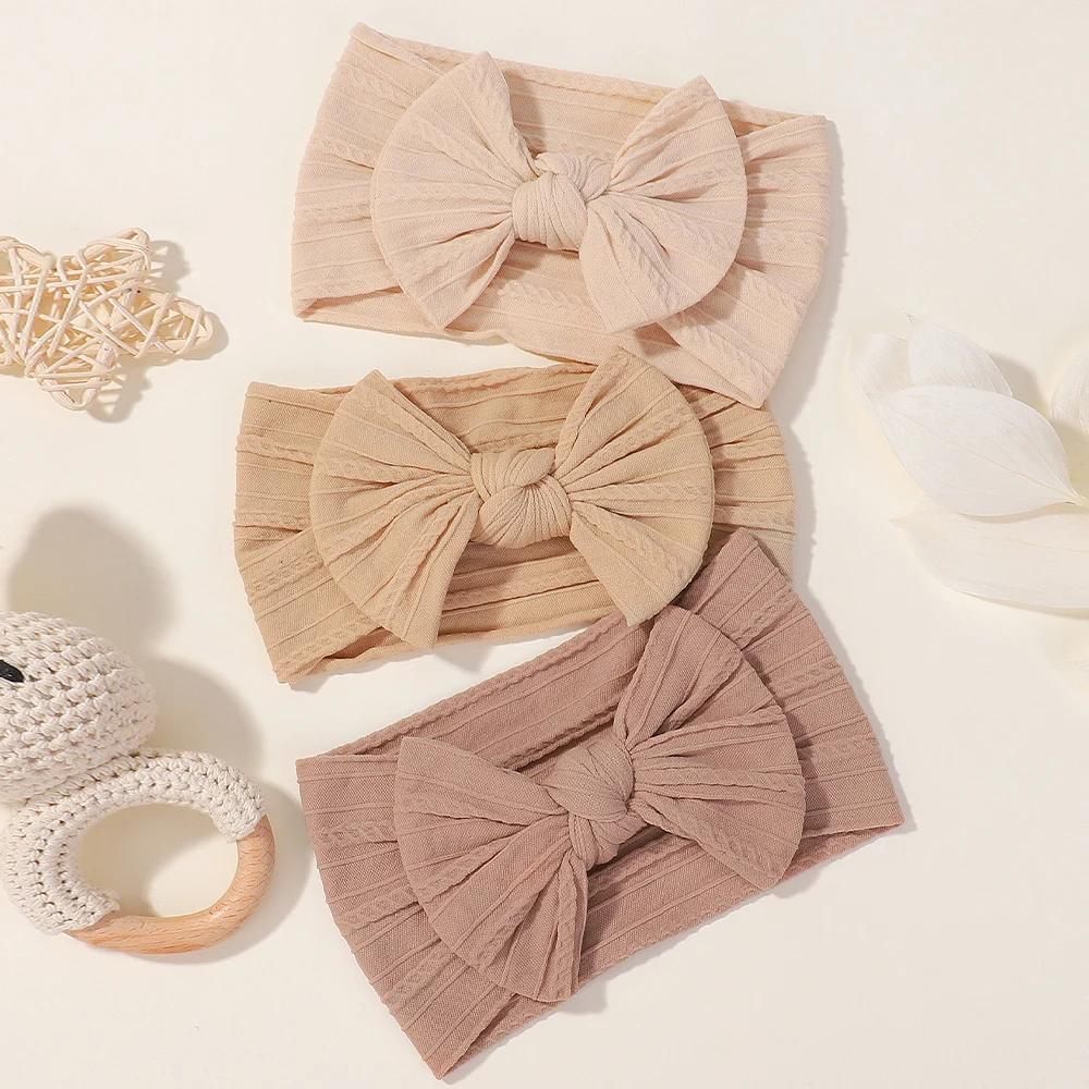 3 pièces couleur unie bébé bandeau arc enfants bandeau élastique en Nylon nouveau-né bandeaux doux T