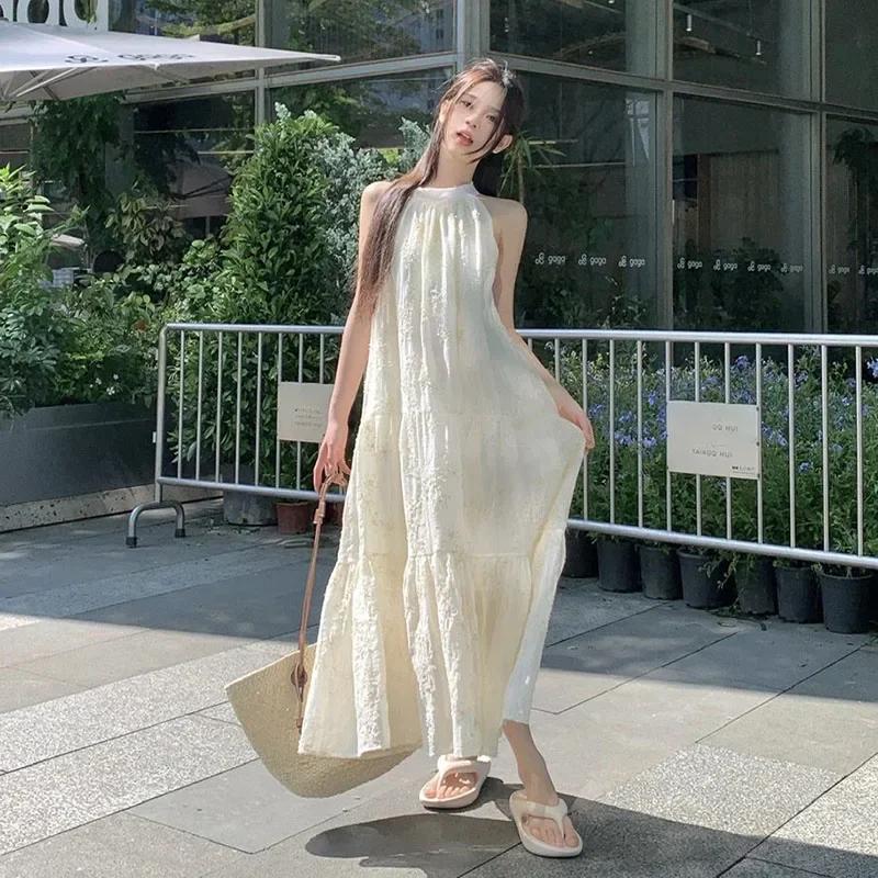 Lucyever-Robe d'été en dentelle à col licou pour femme, sexy, initiée à la fibre, décontractée, plag