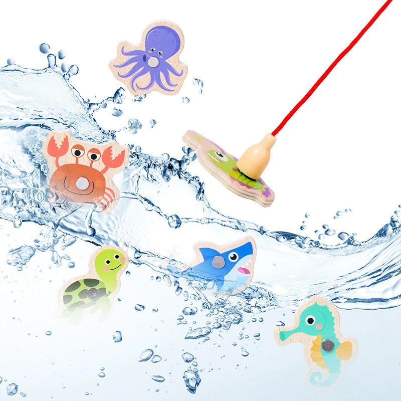 Jouets de pêche magnétiques en bois Montessori, jeux de poissons cognitifs de la vie Marine, jouet é