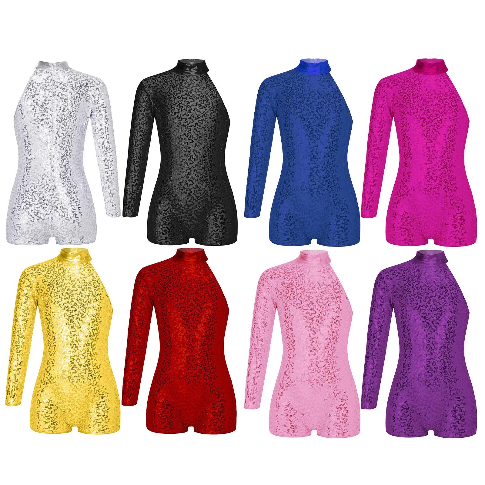 Justaucorps gymnastique filles asymétrique - Combinaison paillettes danse ballet et biketard