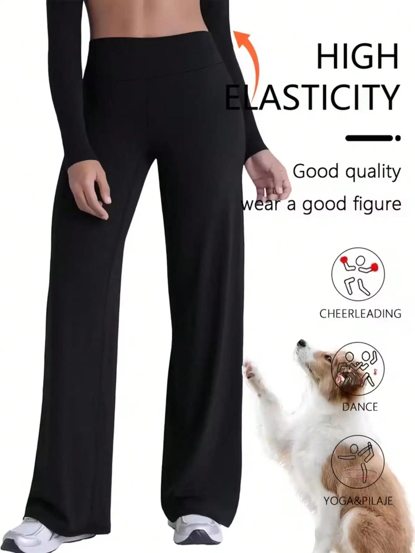 Pantalons de yoga pour femmes à taille haute et jambes larges, couleur unie, ceinture élastique, tis