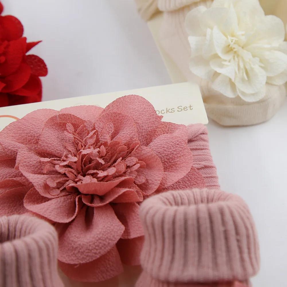 3 pièces/ensemble dentelle fleur bébé bandeaux chaussettes coton antidérapant cheville 0-12M bas lar