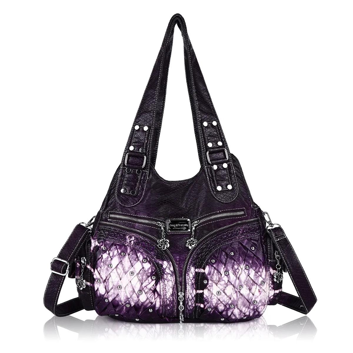 Sac vintage pour femmes, sac à bandoulière en PU violet, sac décontracté à plusieurs poches, sac mes