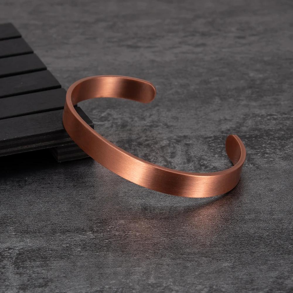 Vinterly Bracelets en cuivre pur pour femmes hommes unisexe 9.5mm de large réglable manchette ouvert