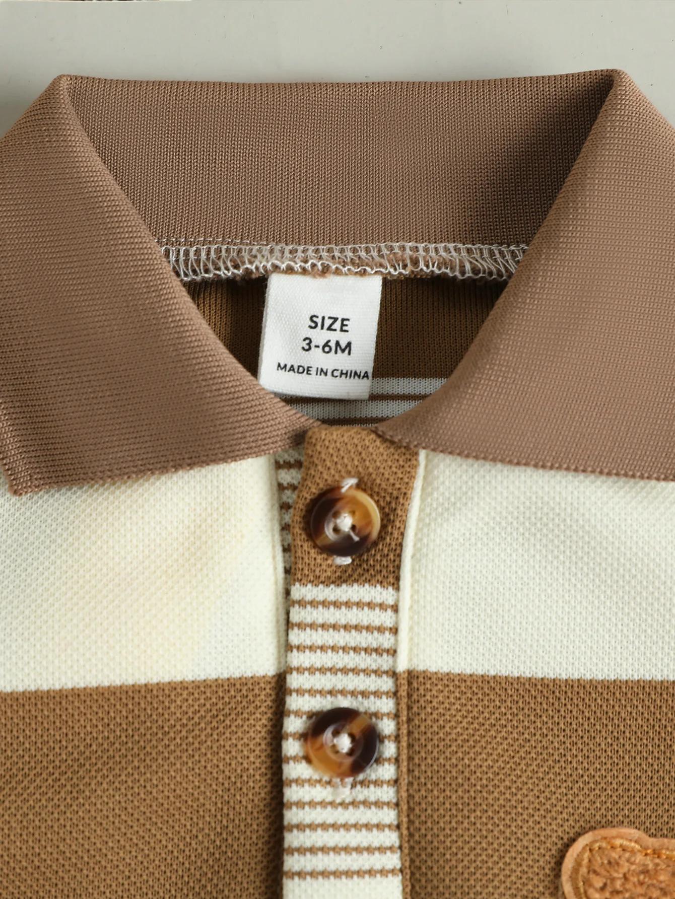 Ensemble deux pièces pour enfants, T-Shirt et Short courts à rayures régulières, ours en peluche, Sp