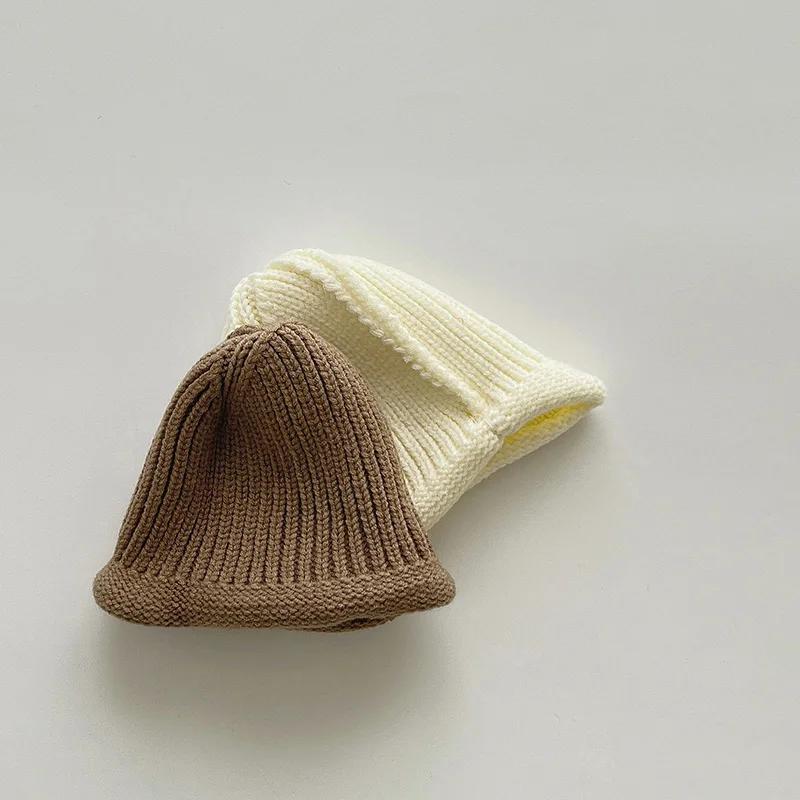 Mignon bébé tricoté pull casquette 3-24M enfants couleur unie laine chapeau garçons filles enfant en