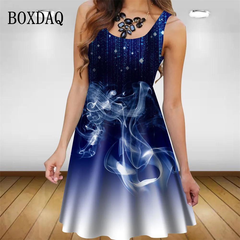 Robe d'été décontractée sans manches pour femmes, mode, ample, Sexy, Mini robe de soirée, imprimé dé