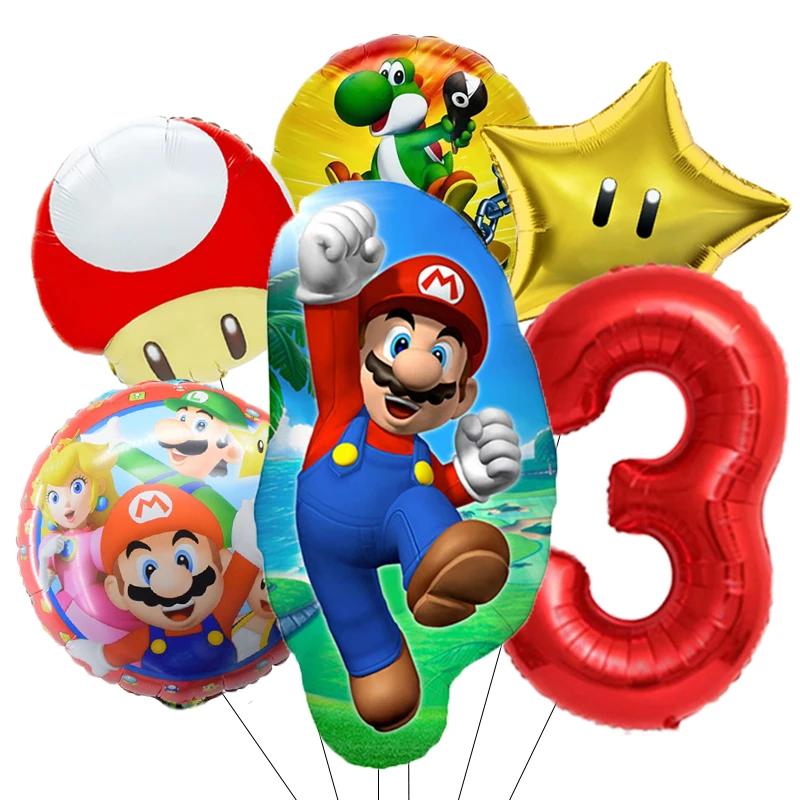 6 ballons en aluminium à thème Super Frères de dessin animé, ballons numériques de 32 pouces, pour l