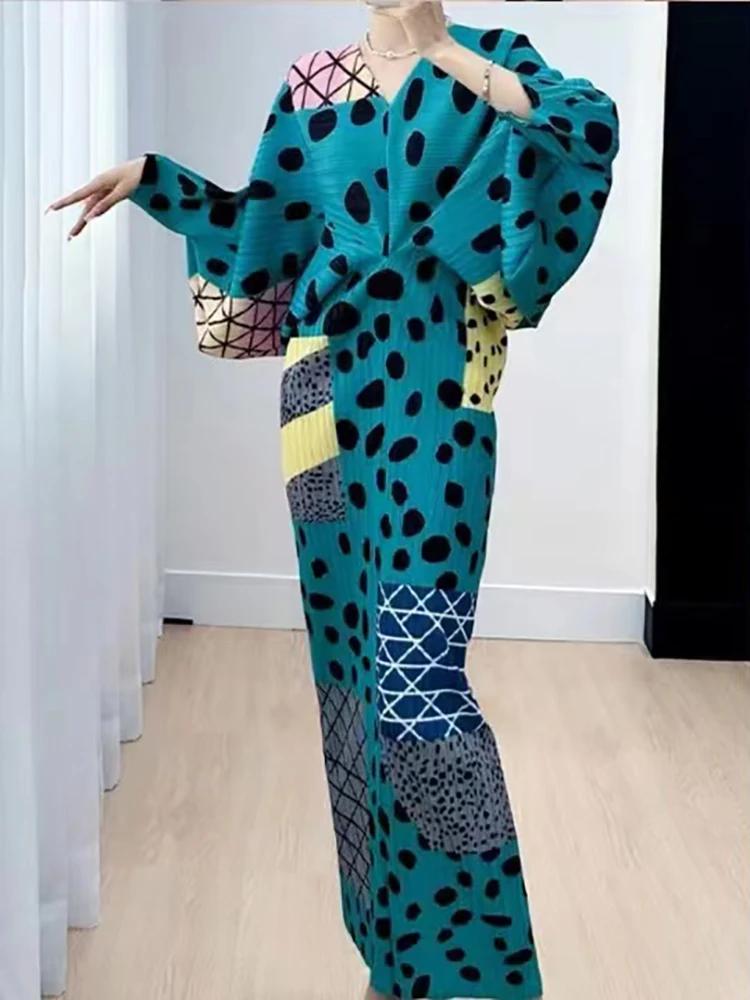 Robe plissée à manches chauve-souris à col en V pour femmes, robes mi-longues à boutonnage simple, v