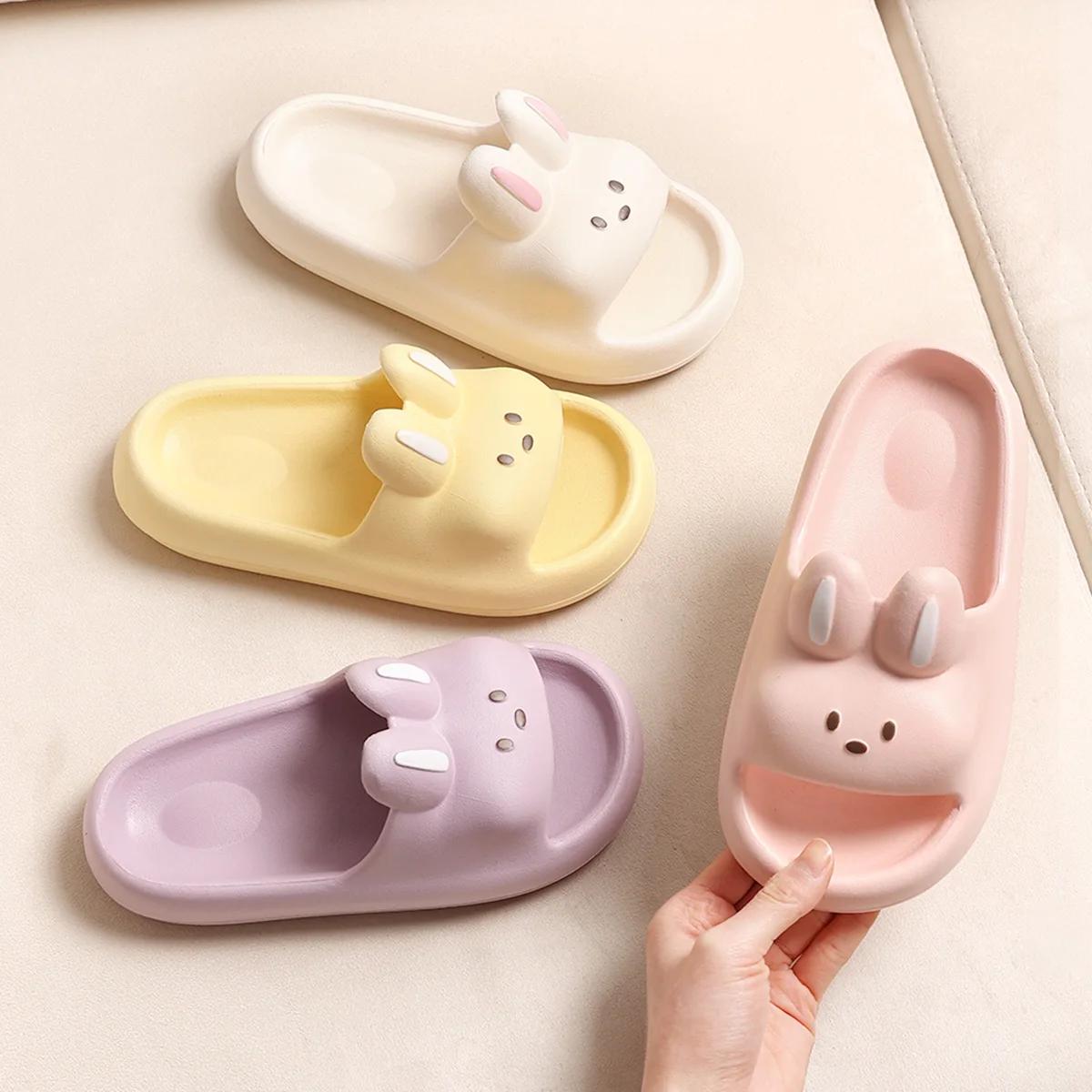 Pantoufles de lapin de dessin animé pour enfants, pantoufles d'intérieur et d'extérieur à fond épais