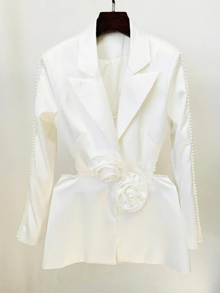HIGH STREET Nouveauté 2026 Mode de créateur pour femme Blazer ajouré à motifs floraux, appliques et
