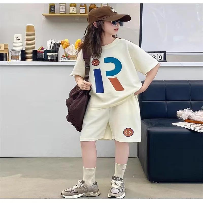 Ensemble vêtements été adolescentes t-shirt short lettres imprimées costume 2 pièces mode survêtements