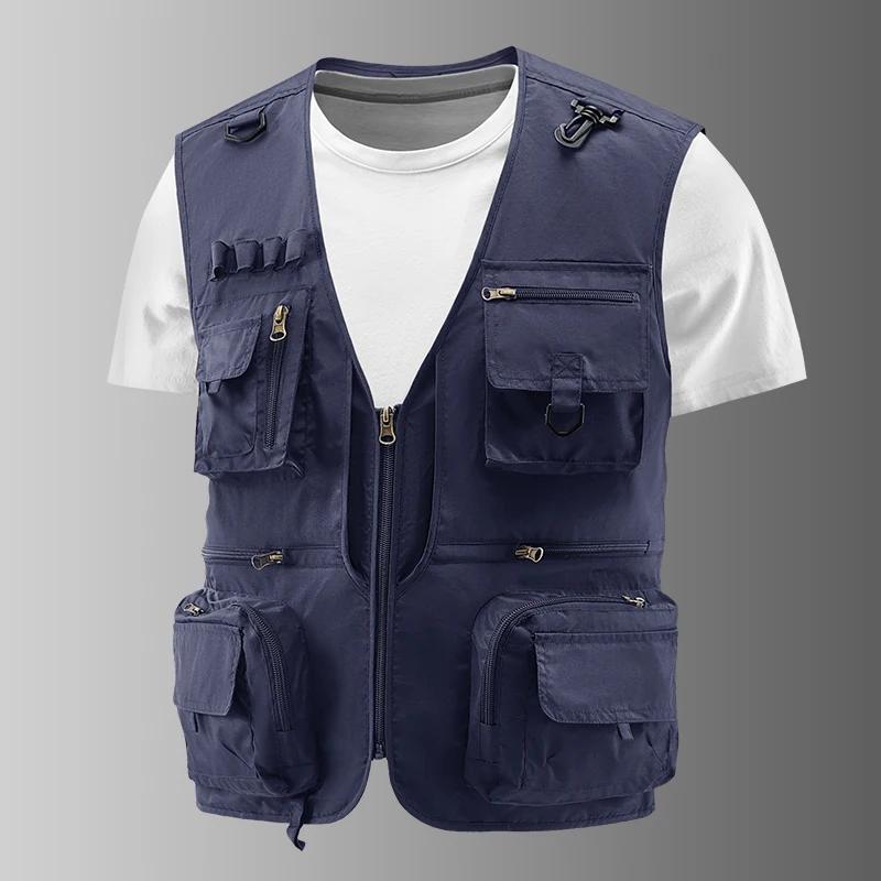 Gilet de pêche respirant en maille avec poches zippées, idéal pour les activités de plein air et le 