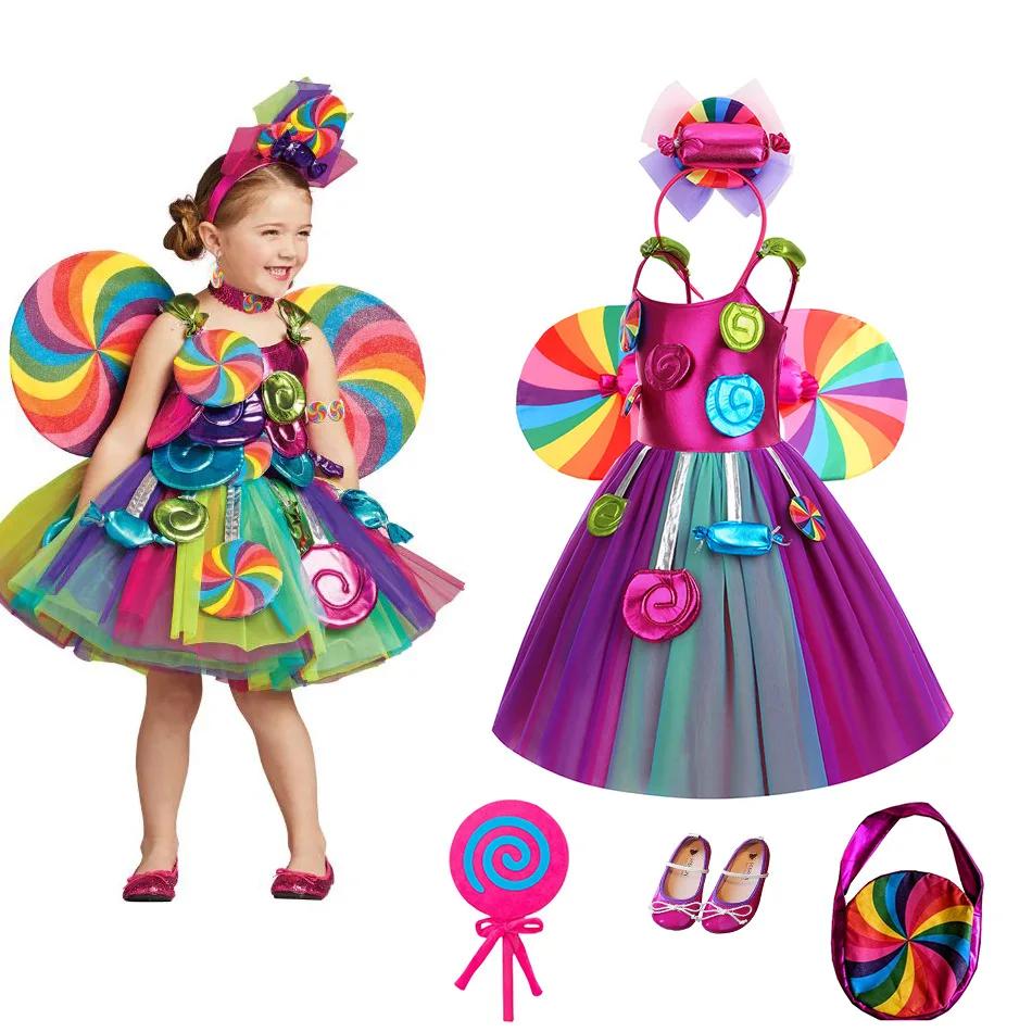 Déguisement pour filles, robe bonbon, sucette pour enfants, Costume de Cosplay fantaisie pour enfant
