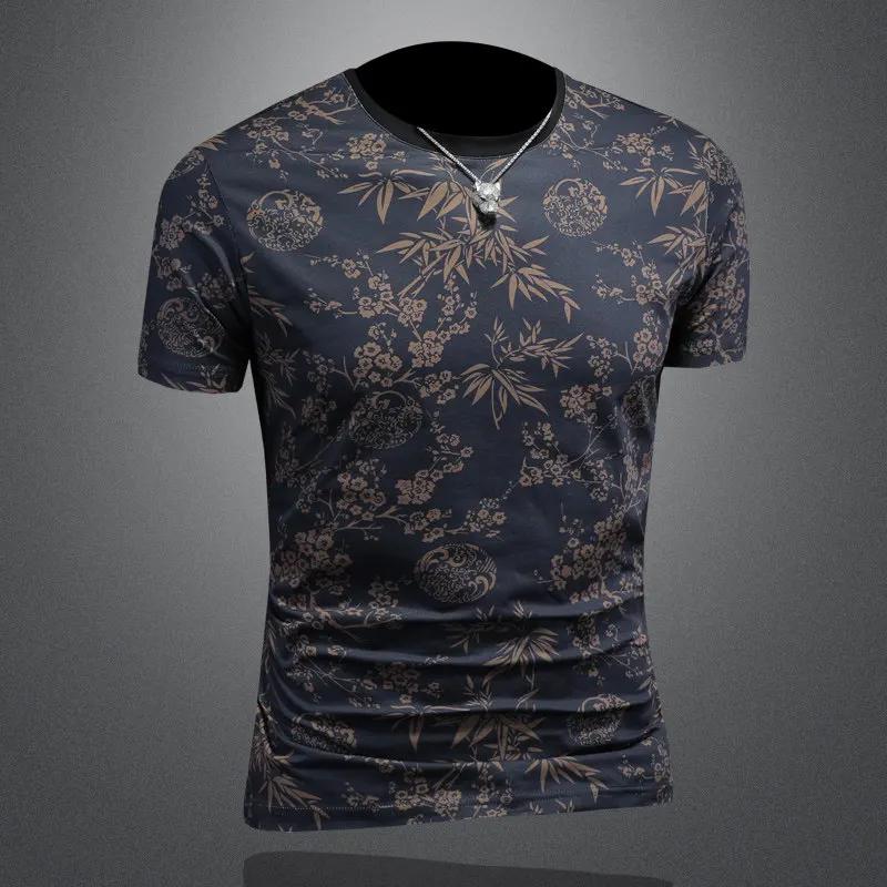 T-shirt d'été en soie glacée à col rond pour homme, manches courtes, décontracté, mode slim, streetw