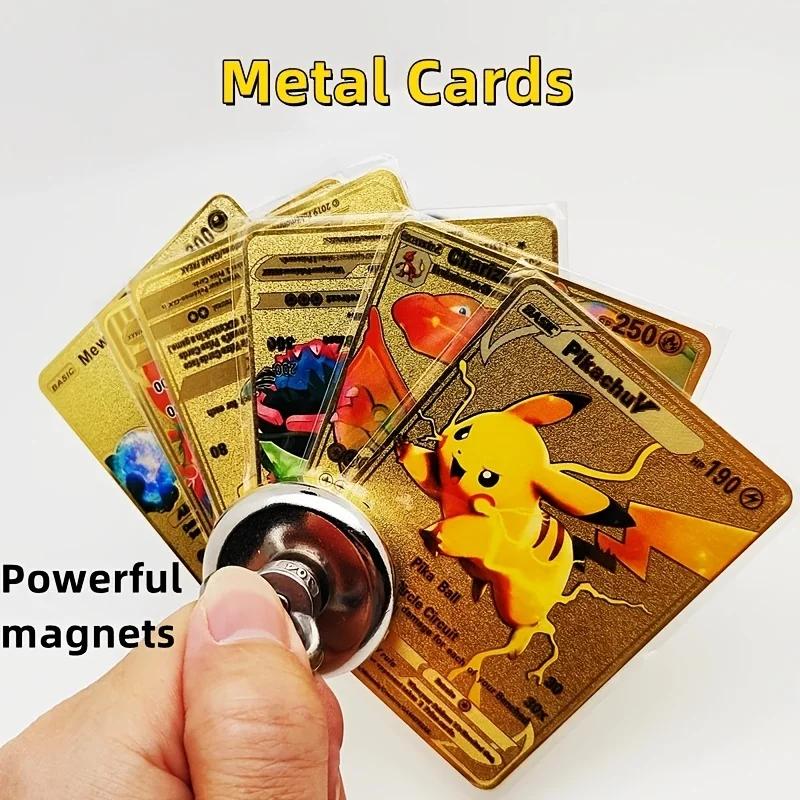 Collection de cartes de jeu Pokémon en métal, figurines d'anime, Charizard, Pikachu, Blastoise, Mewt