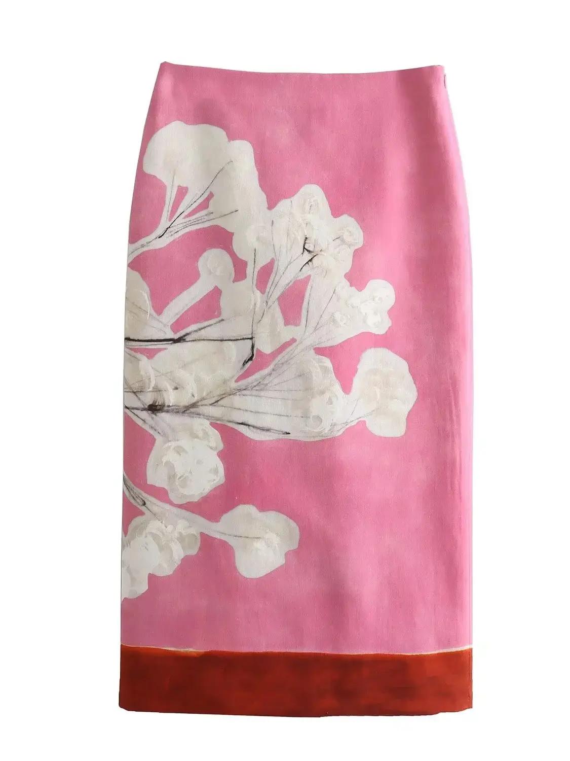 XNWMNZ – jupe crayon en lin mélangé pour femmes, taille haute, fermeture éclair, imprimé floral cont