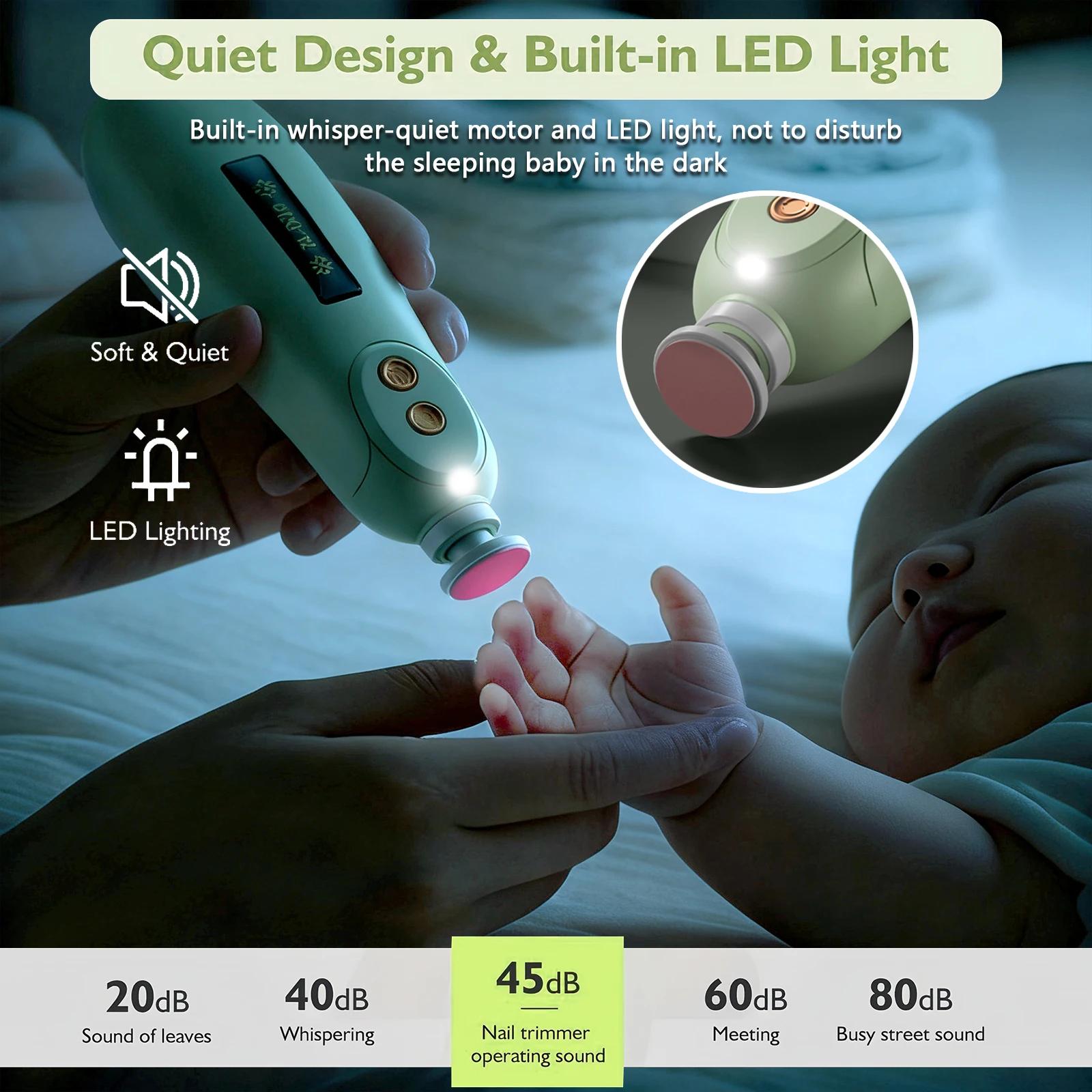 Lime à ongles électrique pour bébé, ensemble de soins des ongles avec lumière LED, coupe-ongles pour