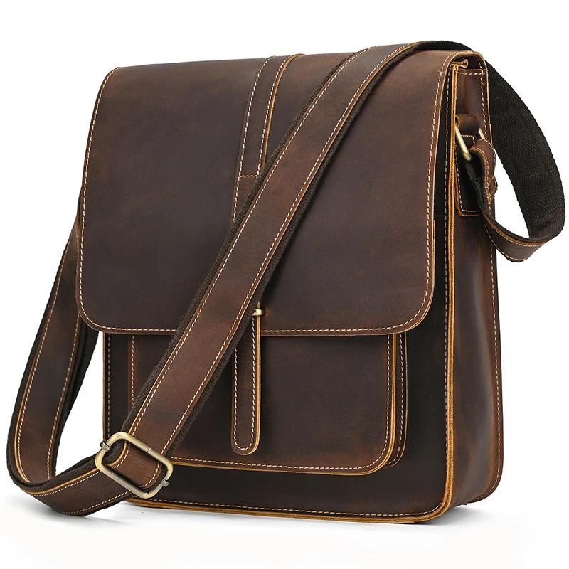 Sac à bandoulière Vintage en cuir véritable pour hommes, sacoche à bandoulière en peau de vache