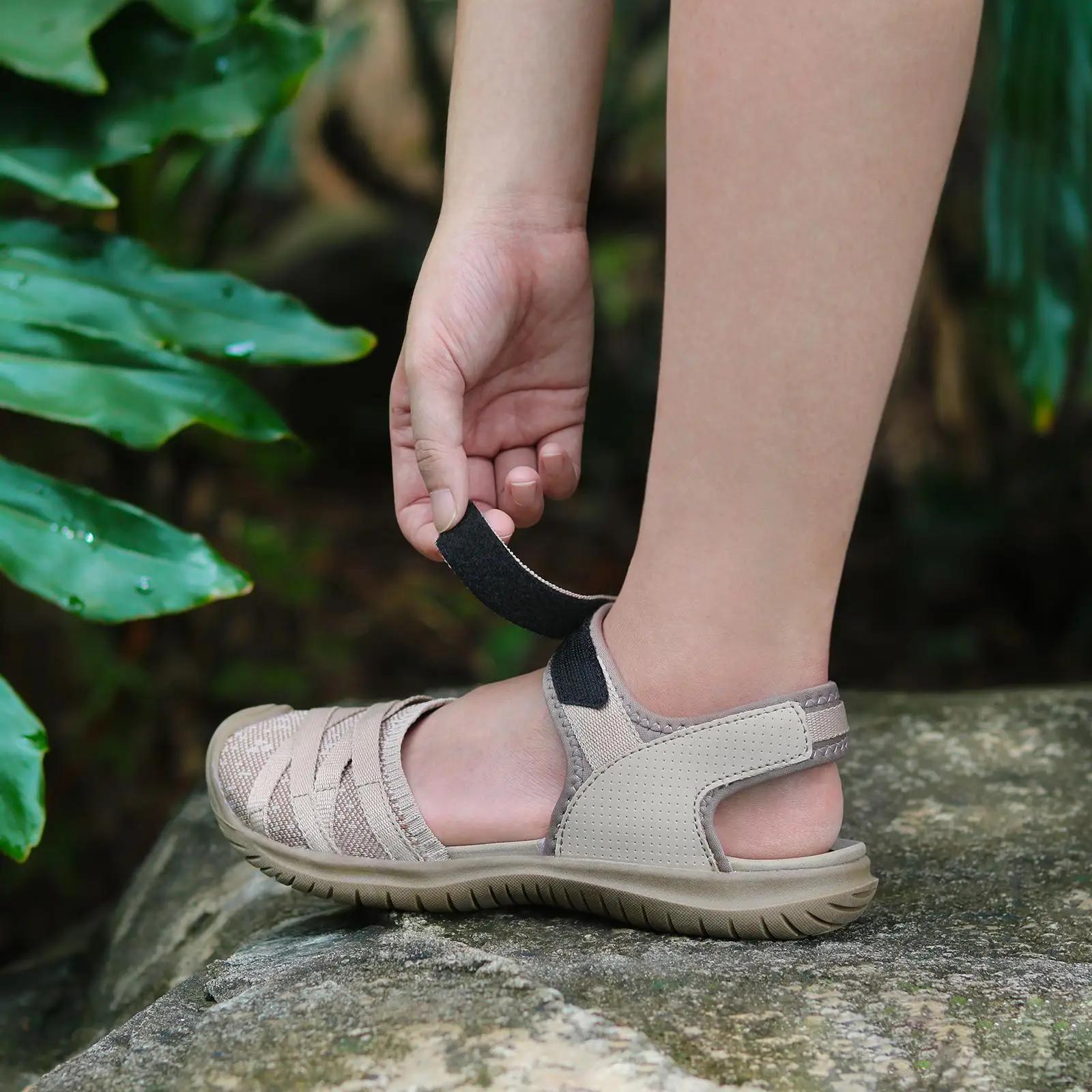 GRITION femmes sandales chaussures de plein air décontractées bout fermé talons plats tissu élastiqu