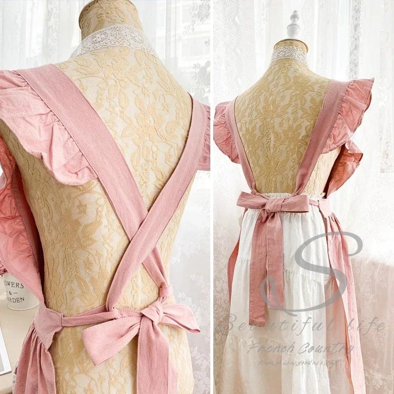 Femmes femmes tablier coton lin tabliers robe jardin café cuisine fleuriste palais Style Vintage mod