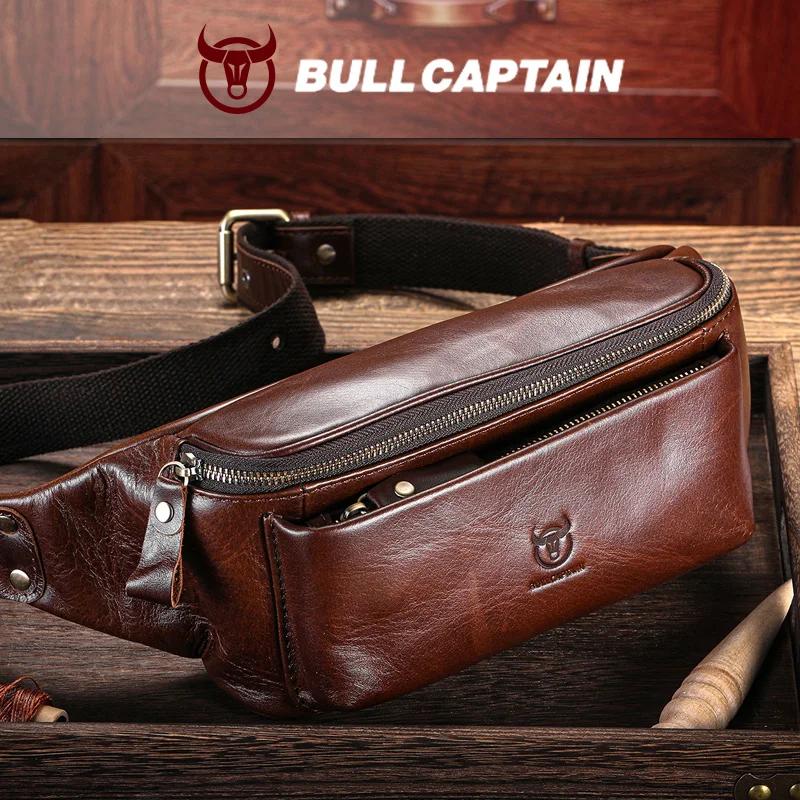 BULLCAPTAIN sac de taille en cuir véritable pour hommes sac d'alpinisme rétro décontracté multifonct
