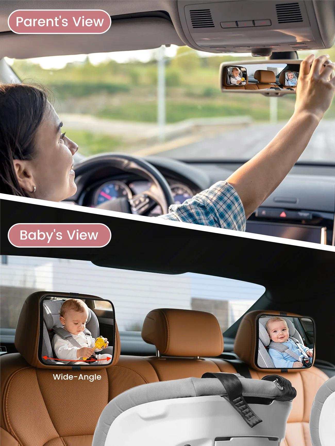 Rétroviseur de voiture pour bébé certifié anti-éclats, testé en cas de collision avec vue panoramiqu