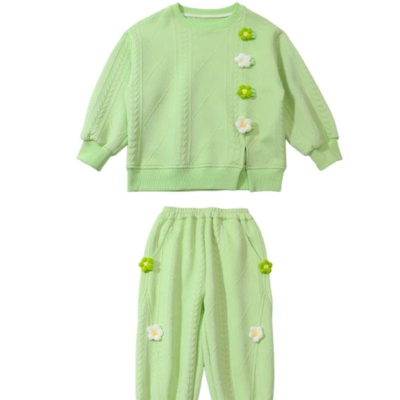 Ensemble à capuche à fleurs pour enfants, haut et pantalon, sweat-shirt 2 pièces, tenue décontractée