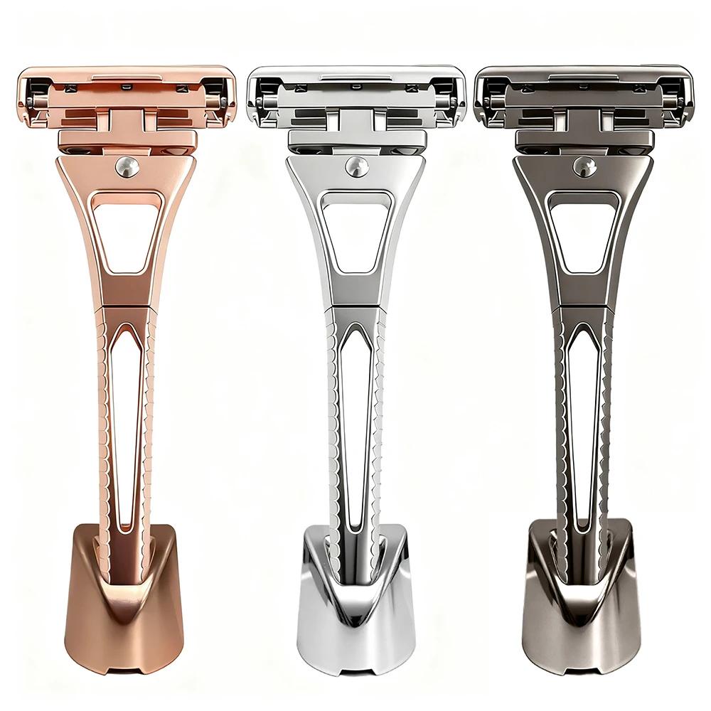 Shavcooo Glide Pro 4D rasoir de sécurité tête rotative en acier inoxydable rasoir pour homme avec su